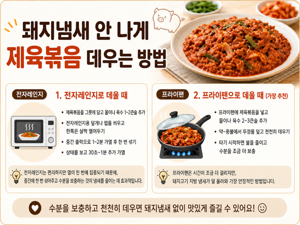 전자레인지와 프라이팬으로 제육볶음을 냄새 없이 데우는 방법
