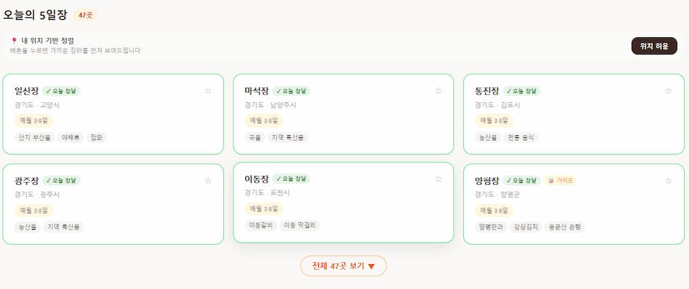 전국 5일장 찾기 - 오늘 어디서 장이 열릴까? 한눈에 확인하는 법