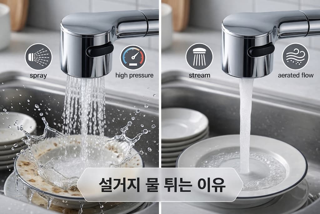 설거지 물 튀는 이유, 싱크대 물 안 튀게 하는 방법 (샤워모드 vs 직수모드) 15