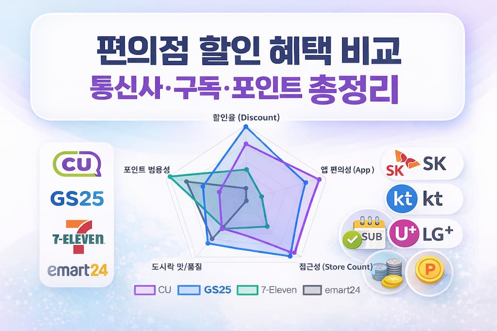 편의점 할인 혜택 비교 총정리 (GS25·CU·세븐일레븐·이마트24 통신사·구독·카드 정리) 31