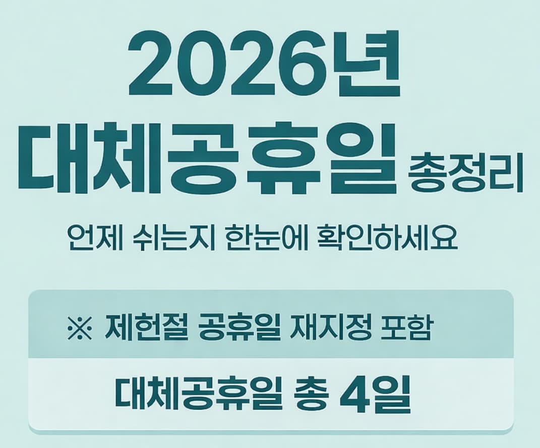 2026년 대체공휴일 총정리, 제헌절 포함 총 4일 정보.