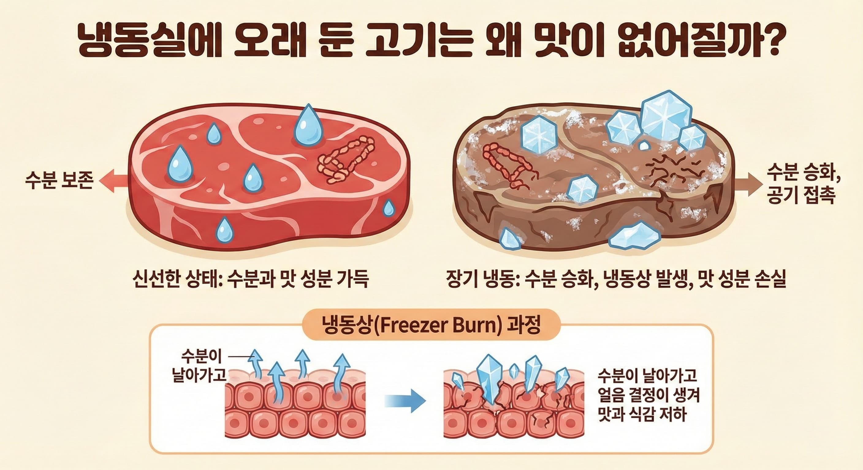 냉동고기 오래 보관하면 맛이 떨어지는 이유, 냉동 보관 원리