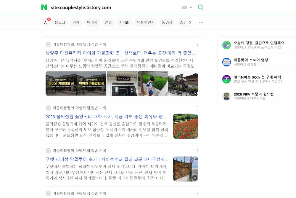 티스토리 도메인으로 노출되고 있는 블로그 포스팅