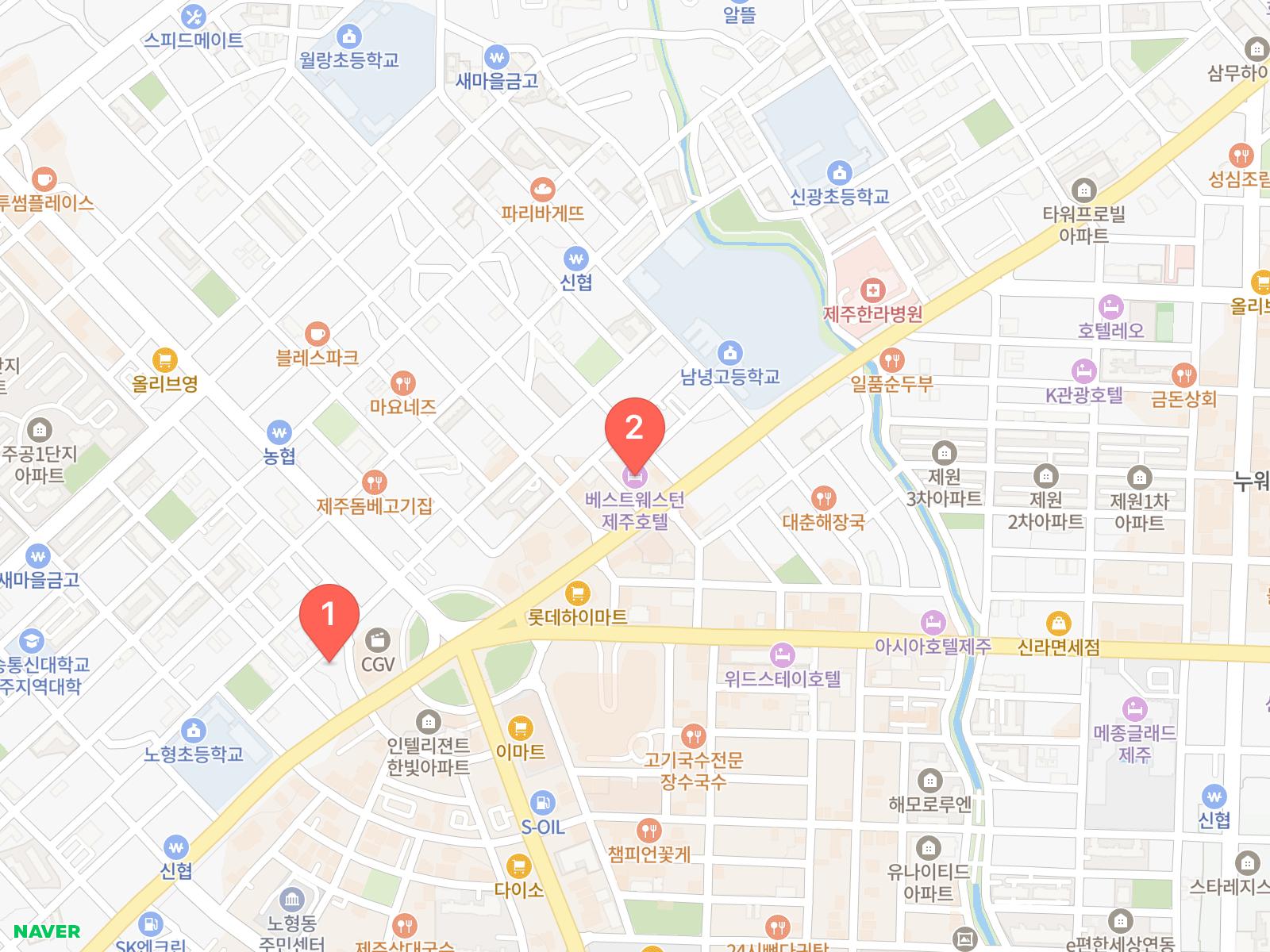 근본 흑돼지 제주공항점, 베스트웨스턴 제주 호텔 네이버 지도 위치