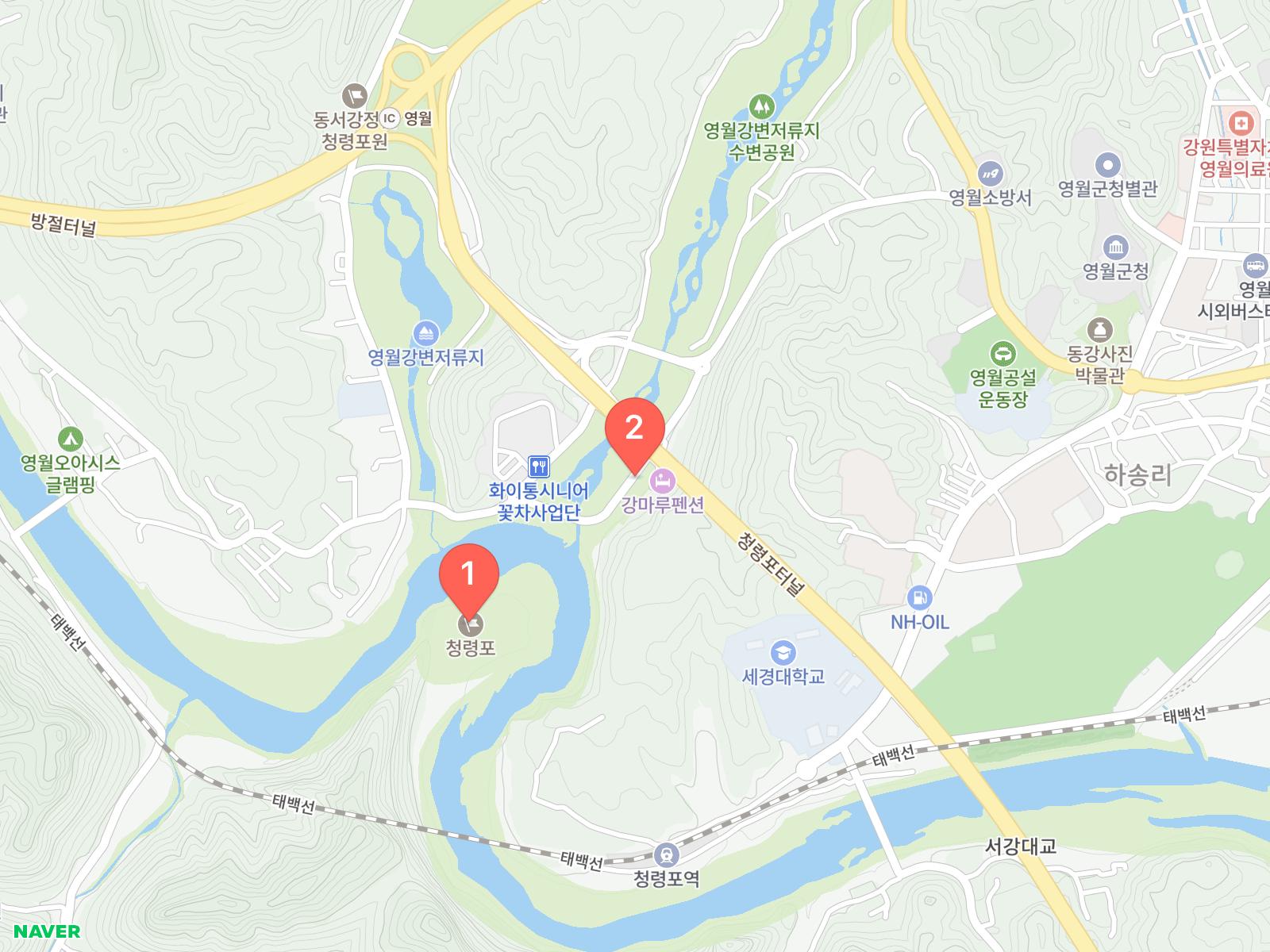 청령포, 청령포주차장입구 네이버 지도 위치