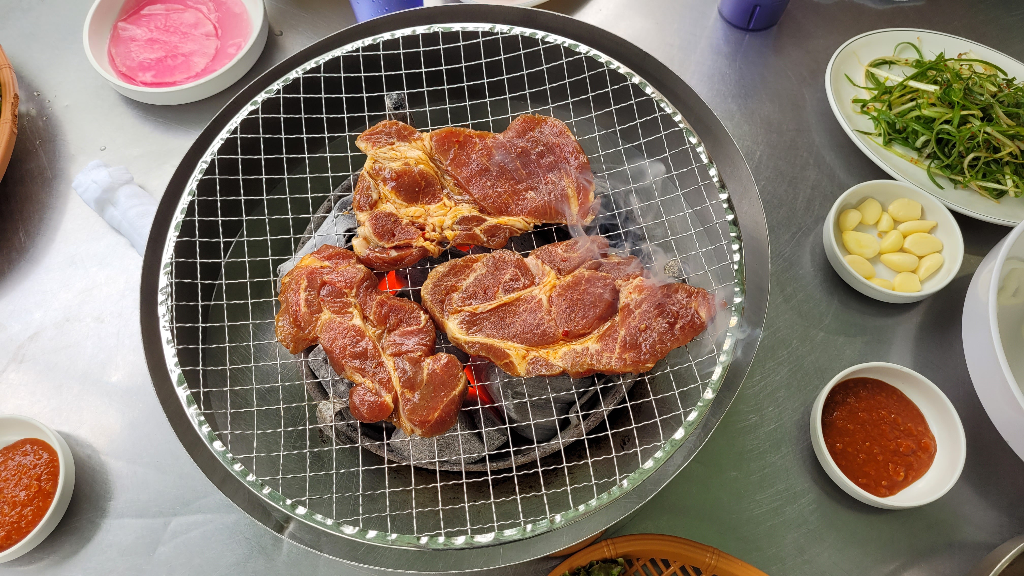 은빛 쑥 식물, 갈색 흙에 돋아나는 어린 풀들.