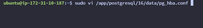 Ubuntu 터미널 sudo vi PostgreSQL pg_hba.conf 파일 편집