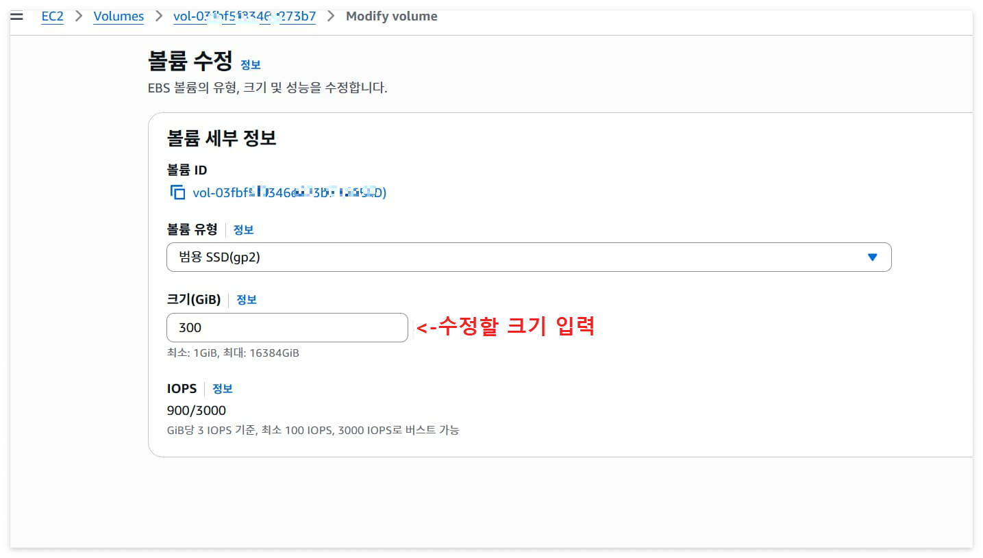 AWS EC2 볼륨 크기 조정, 범용 SSD 유형 IOPS 설정