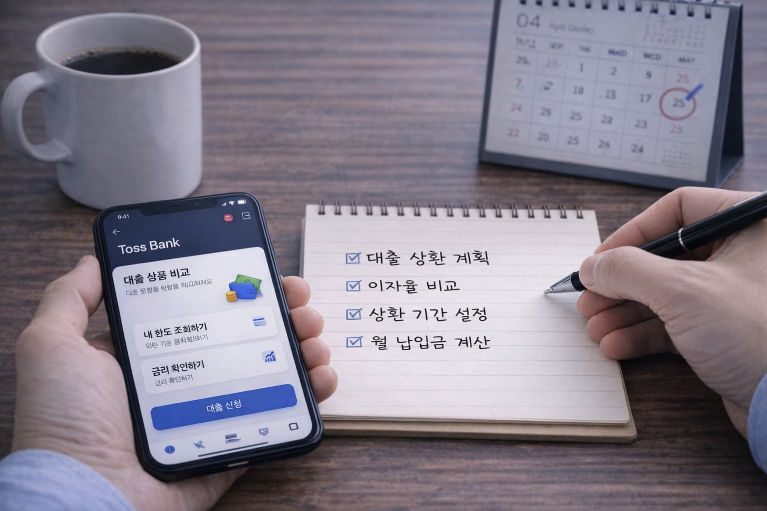 토스뱅크 대출 앱, 상환 계획 기록, 25일 달력 표시
