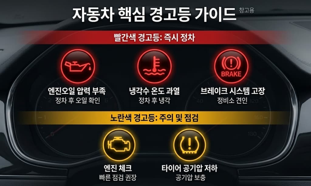 자동차 계기판 핵심 경고등 가이드 빨간색 노란색 아이콘 설명