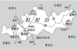 홍천군 지도 가리산 응복산 계방산 수타사 중앙고속도로 표시